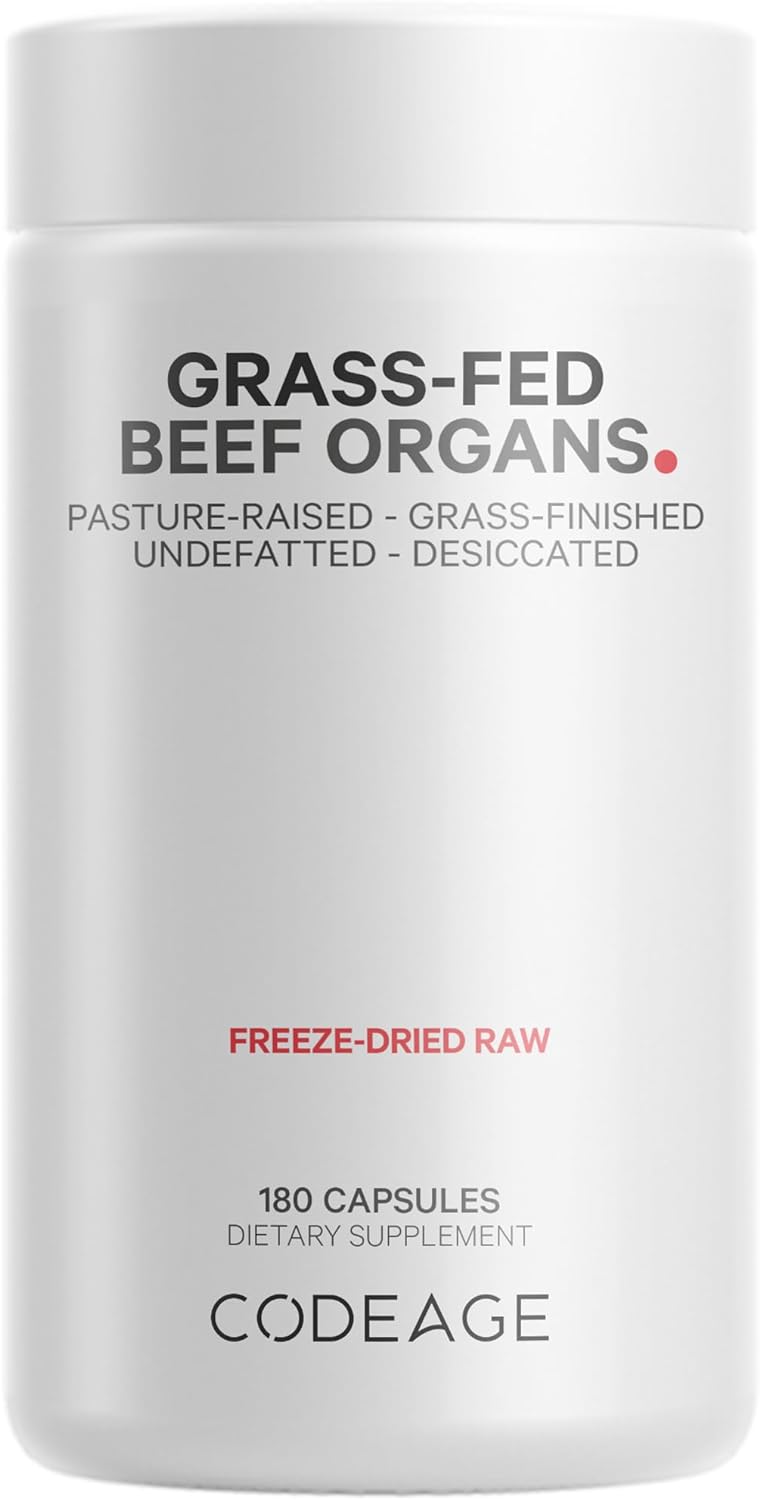 Codeage Grass Fed Beef – Freeze Dried, Desiccated Liver, Heart, Beef Vitamins - Non-GMO -180 Capsules